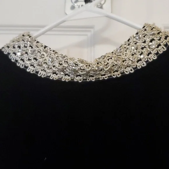 Vintage Wimpfheimer & Bro 50/60s blk velvet dress silver braid trim Sz 16 - Picture 2 of 16